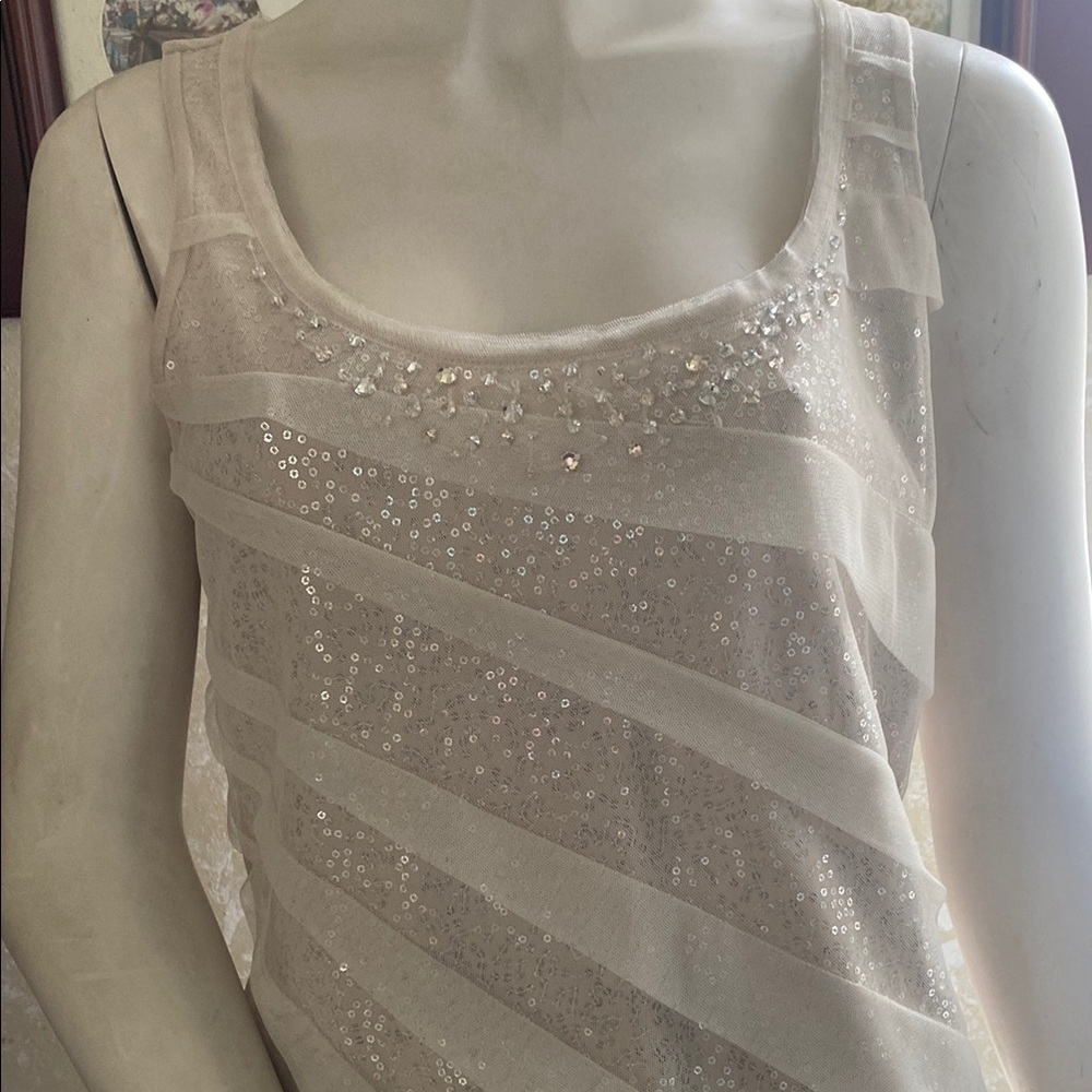WHBM Cream Sequin sleeveless Top